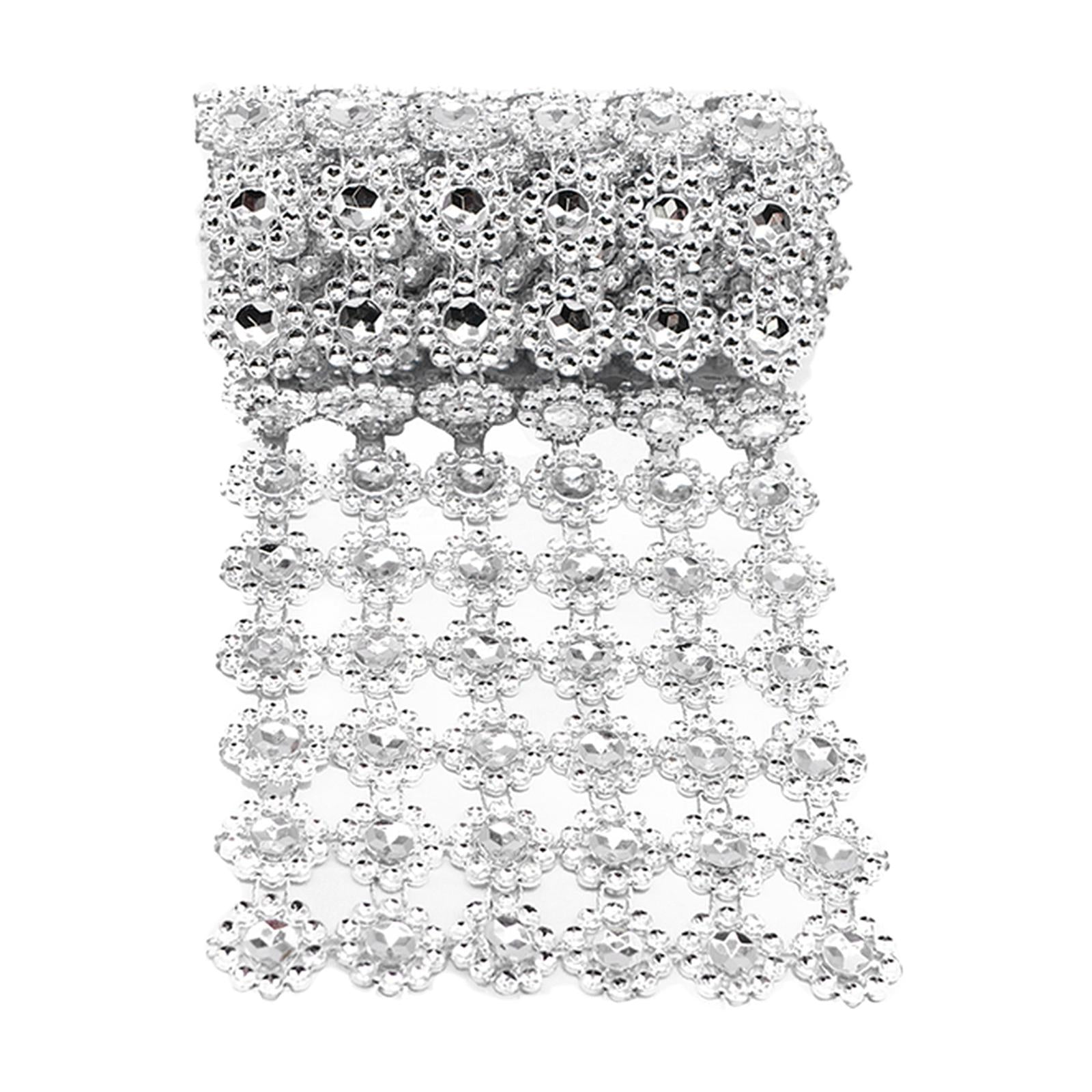 10 YD Mesh Wrap Tape Flower Crystal Diamond Ribbon for Wedding Sliver