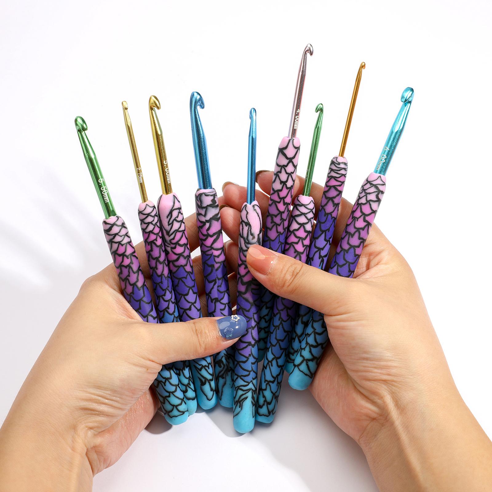 Crochet Hook Needles Knit Set Weave Craft Yarn Multicolor 2.25-6.5mm Mermaid