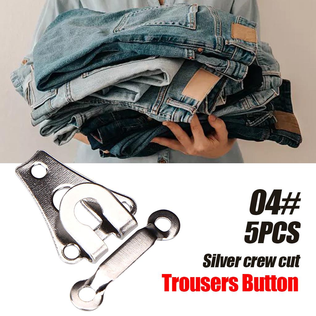 5 Pair Trouser Hooks Clothes Trousers Pants Fasteners Style 4 Silver Flat