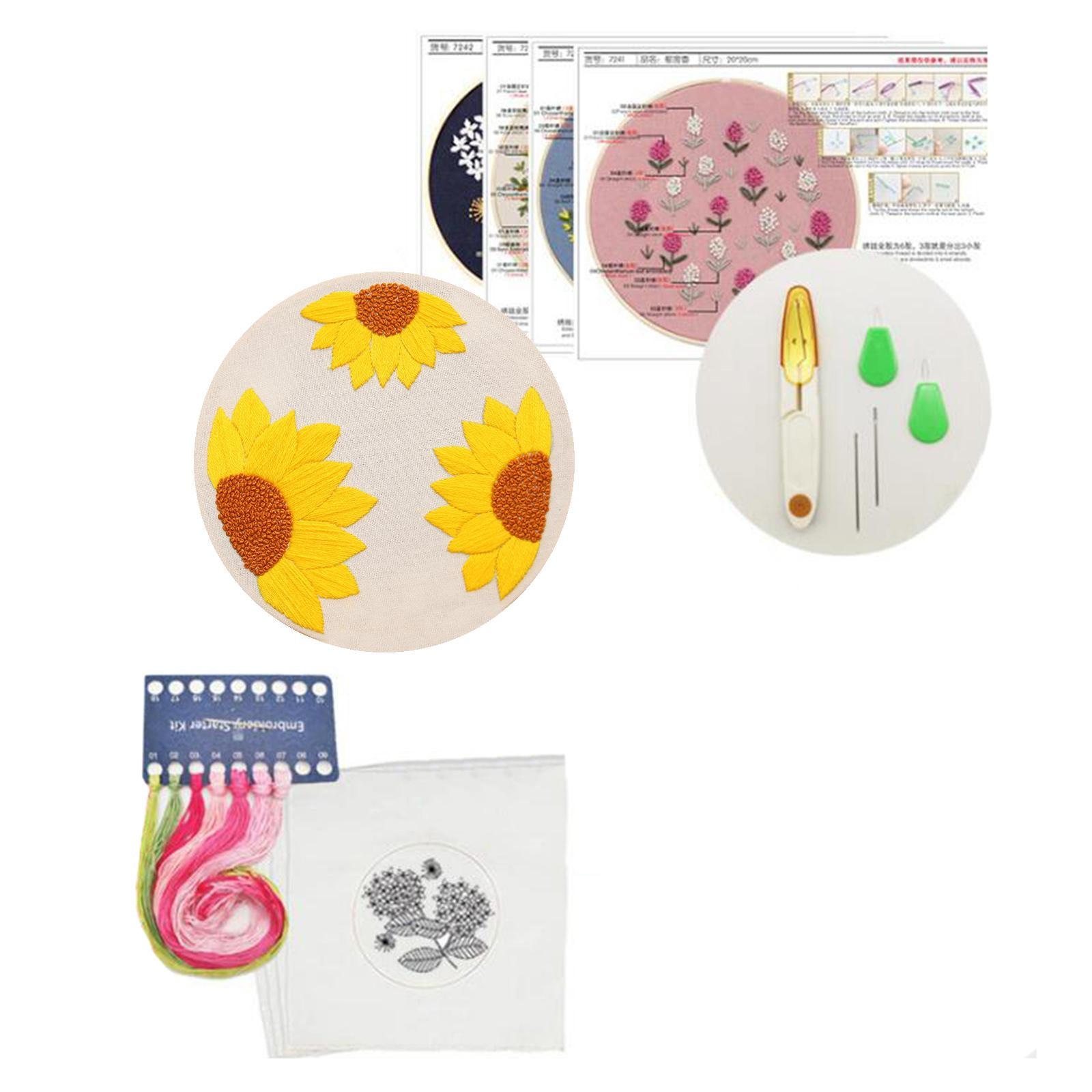 Sunflowers Embroidery Kit Stamped including Hoop Frame Threads Sunflowers 1