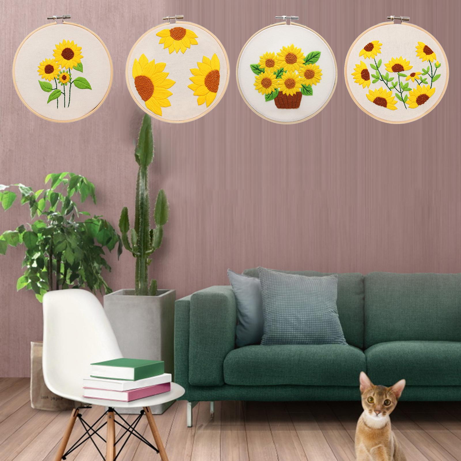Sunflowers Embroidery Kit Stamped including Hoop Frame Threads Sunflowers 1