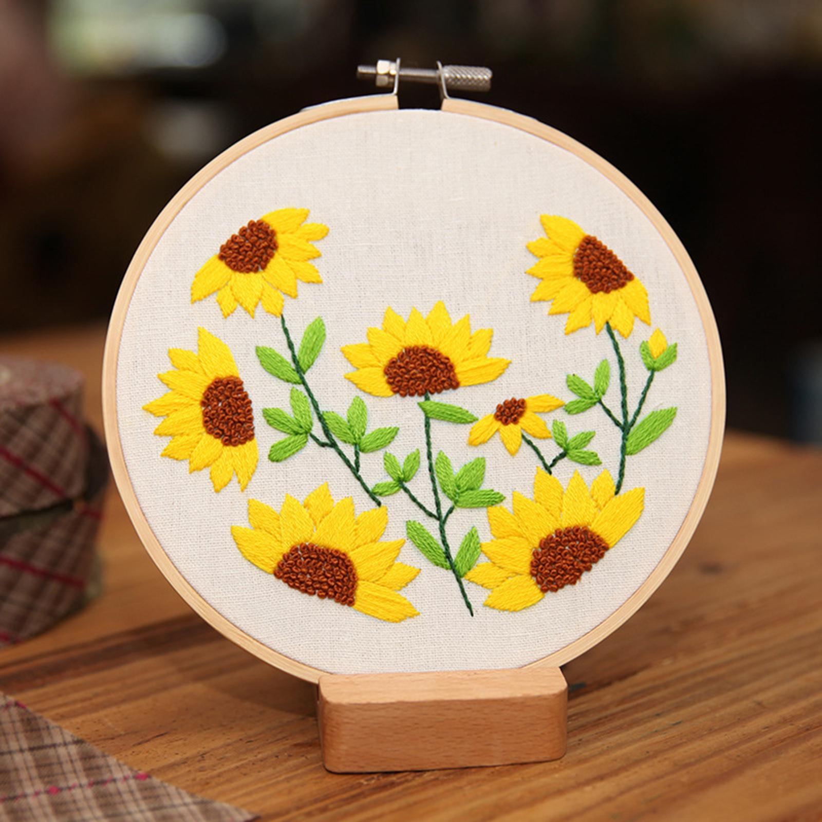 Sunflowers Embroidery Kit Stamped including Hoop Frame Threads Sunflowers 3