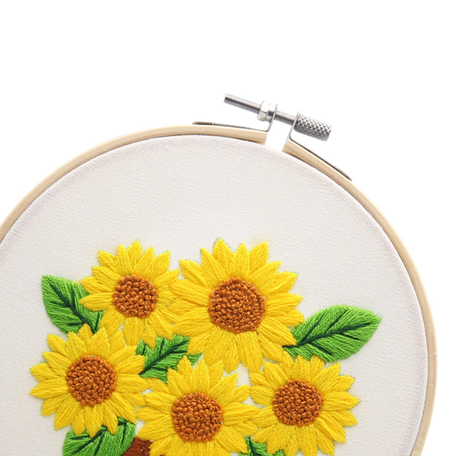 Sunflowers Embroidery Kit Stamped including Hoop Frame Threads Sunflowers 4