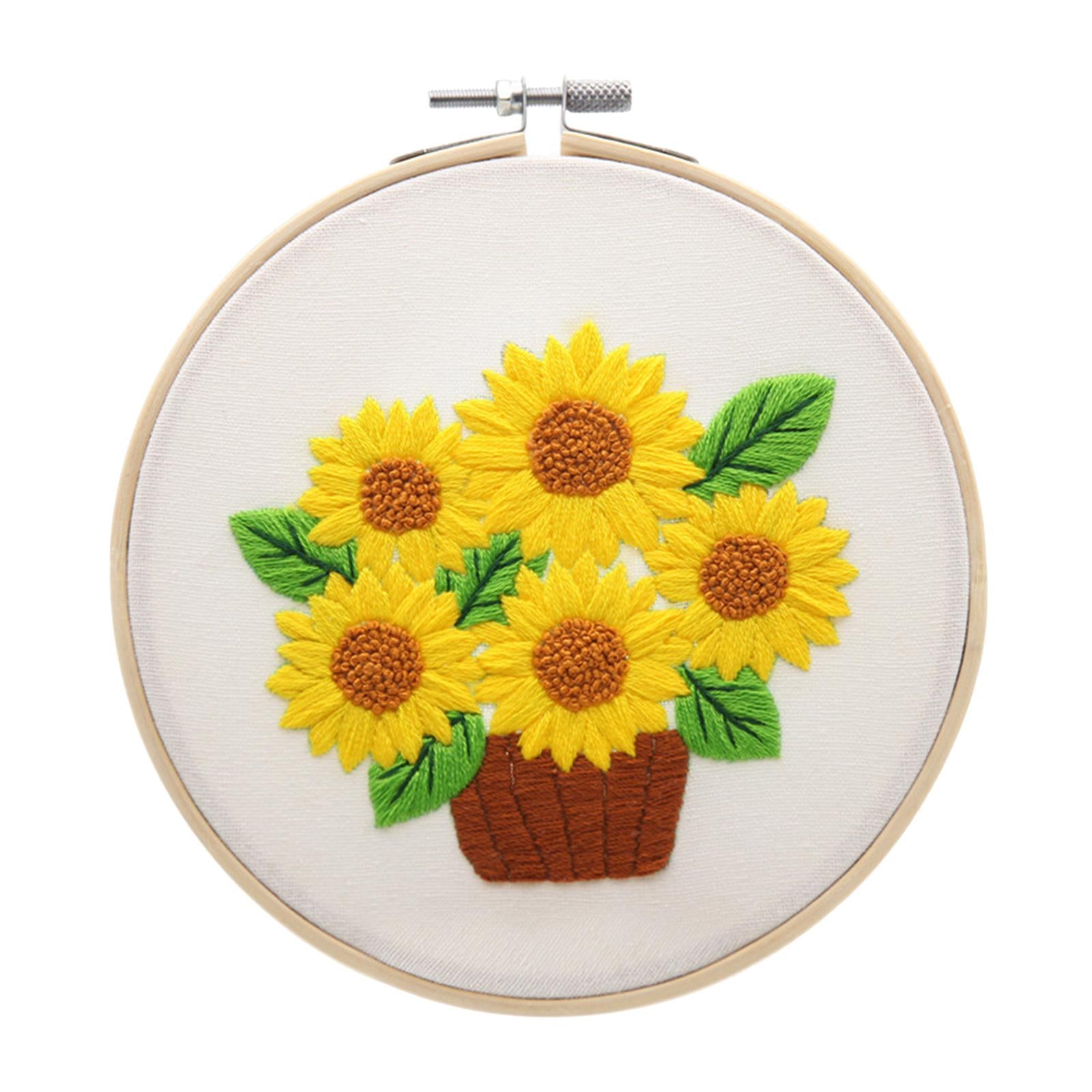 Sunflowers Embroidery Kit Stamped including Hoop Frame Threads Sunflowers 4