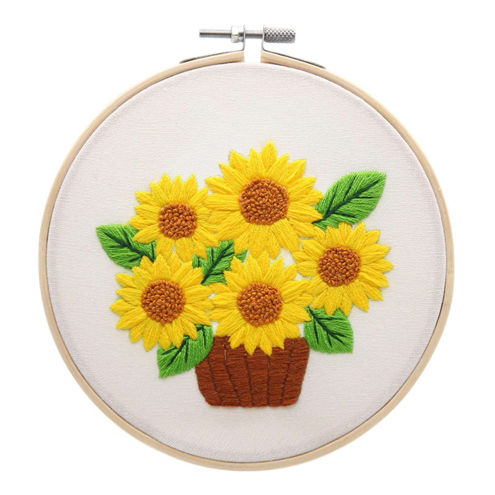Sunflowers Embroidery Kit Stamped including Hoop Frame Threads Sunflowers 4