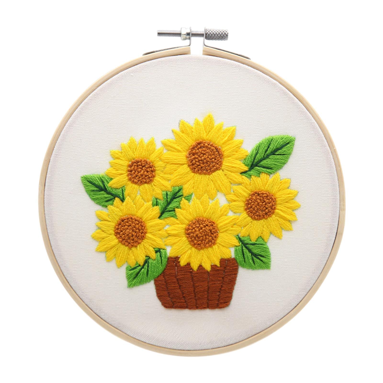 Sunflowers Embroidery Kit Stamped including Hoop Frame Threads Sunflowers 4
