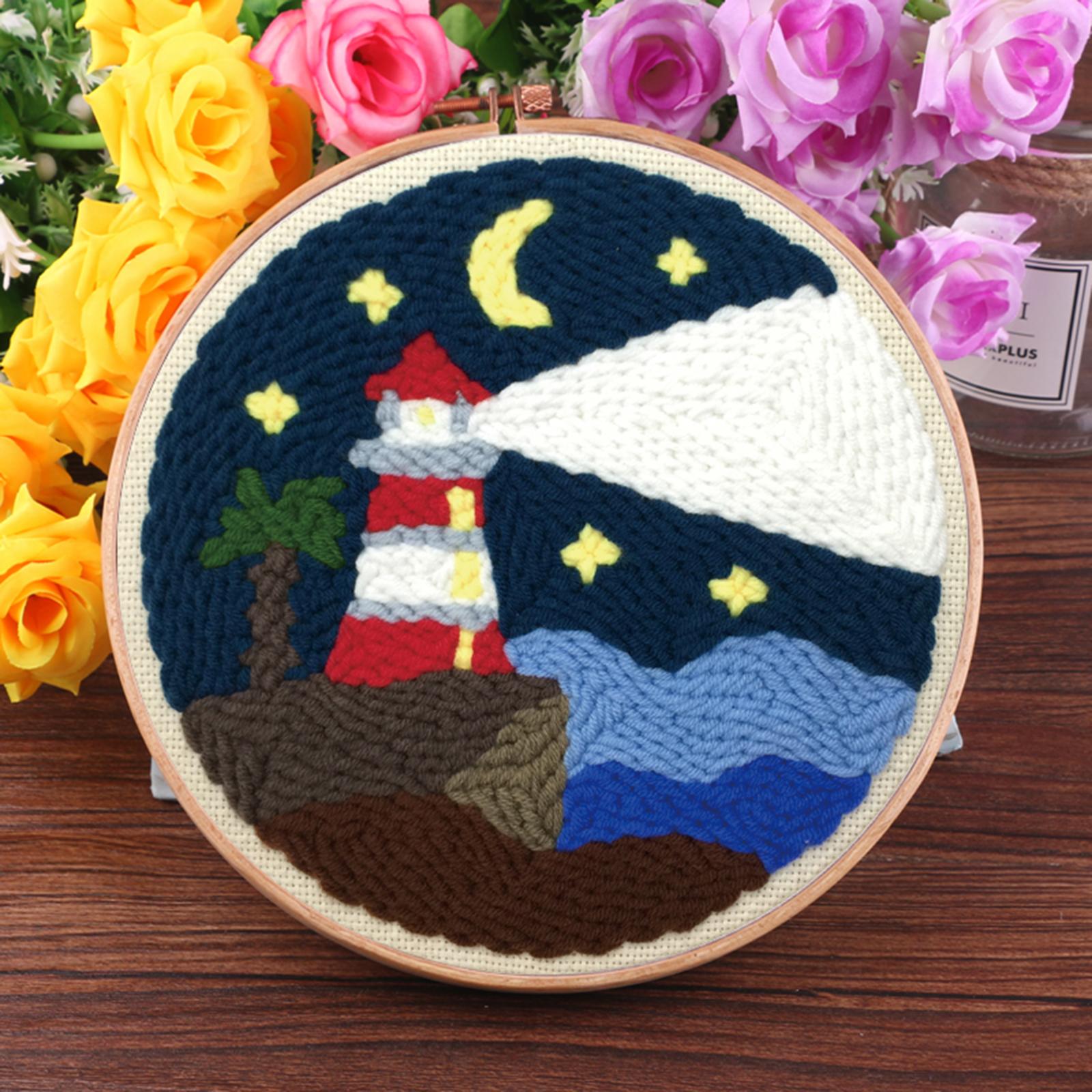 Punch Needle Embroidery Kit Rug Hooking Kit Beginner Cotton for Adults Lighthouse