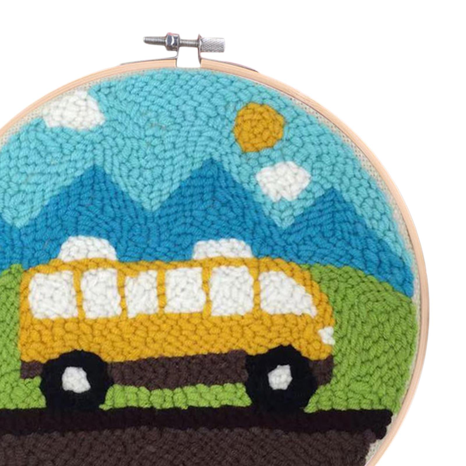 Punch Needle Embroidery Kit Rug Hooking Kit Beginner Cotton for Adults Bus car
