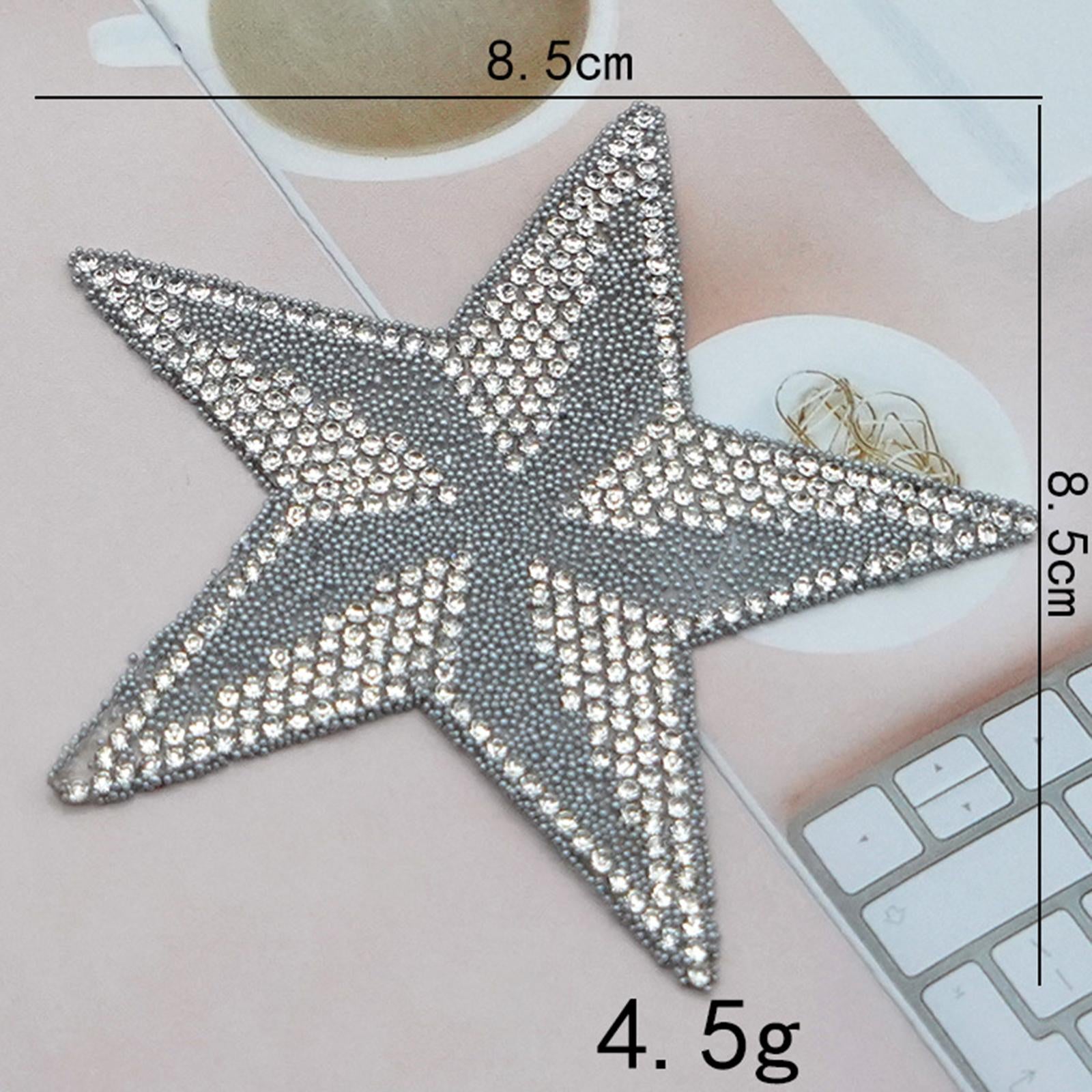 6Pcs Star Shape Rhinestone Patches Iron On Sew On for Clothes Bags Grey
