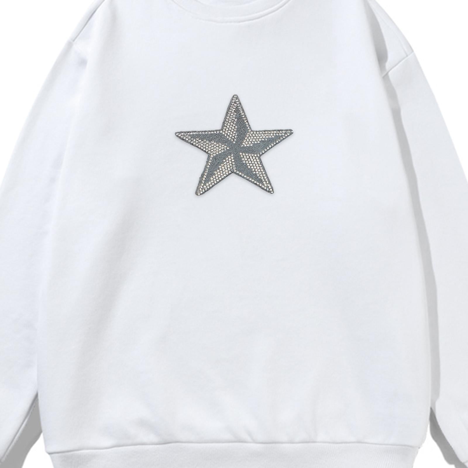 6Pcs Star Shape Rhinestone Patches Iron On Sew On for Clothes Bags Grey