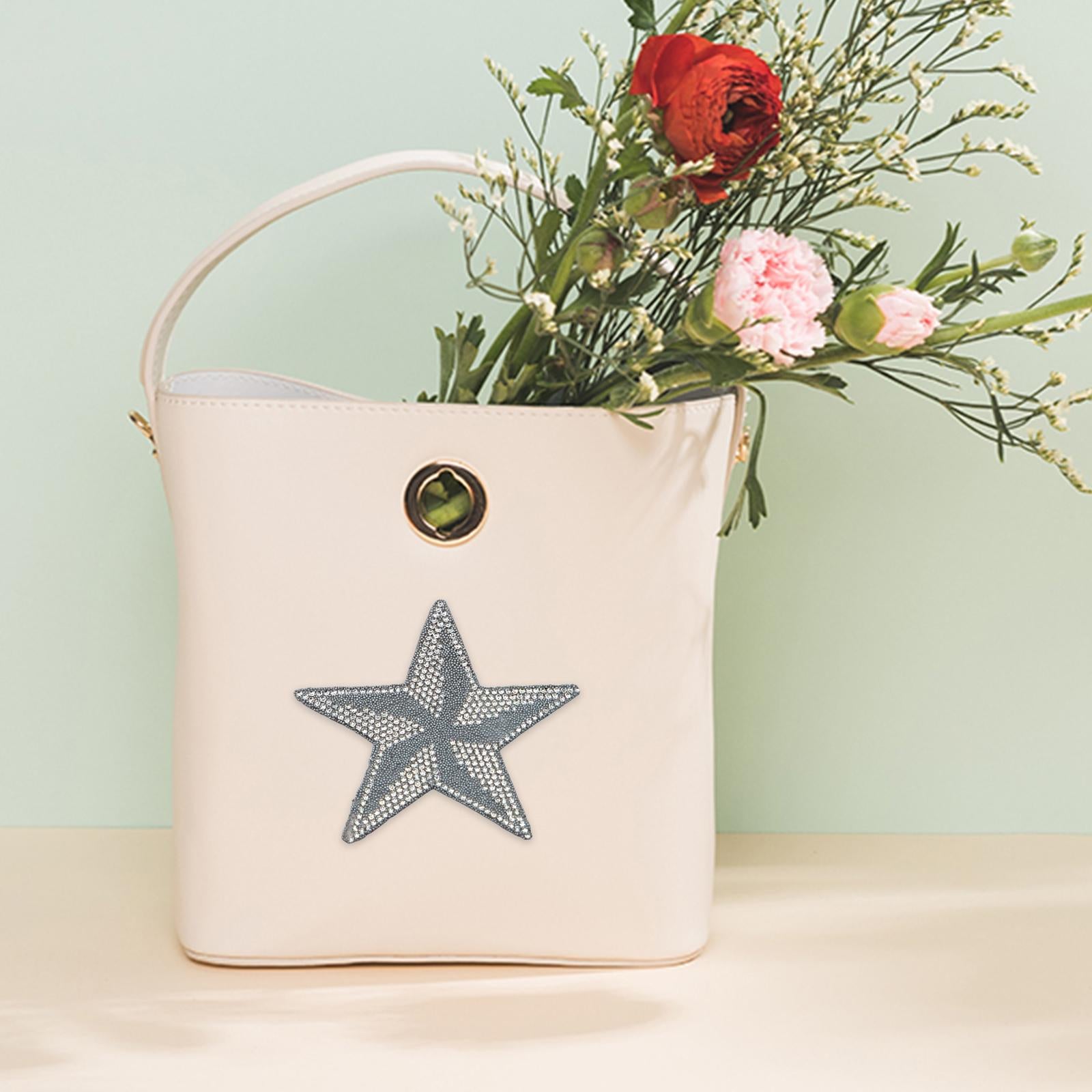 6Pcs Star Shape Rhinestone Patches Iron On Sew On for Clothes Bags Grey