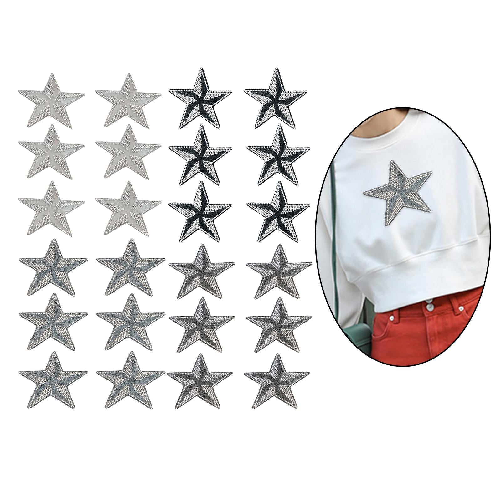 6Pcs Star Shape Rhinestone Patches Iron On Sew On for Clothes Bags Grey