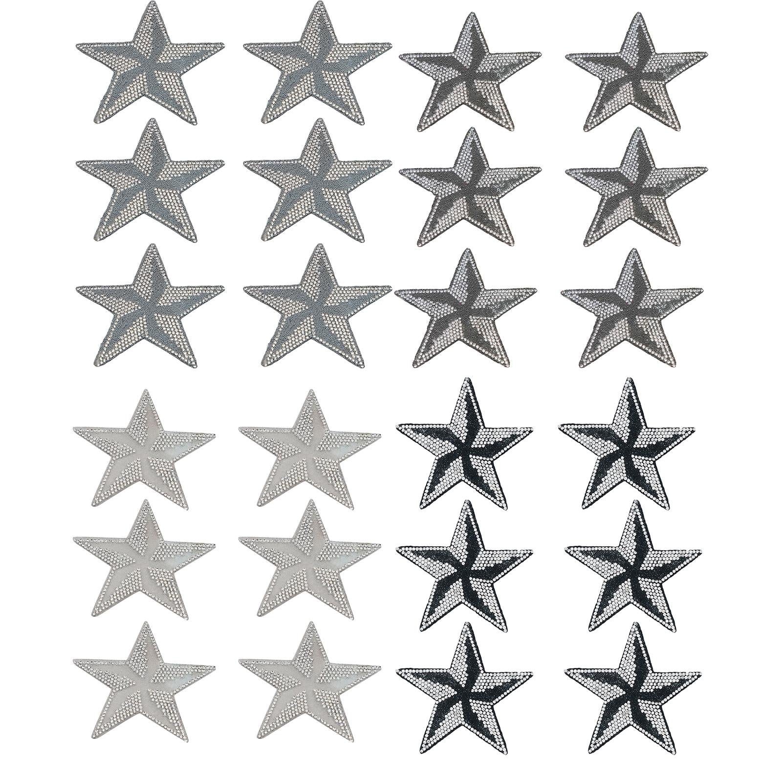 6Pcs Star Shape Rhinestone Patches Iron On Sew On for Clothes Bags Grey