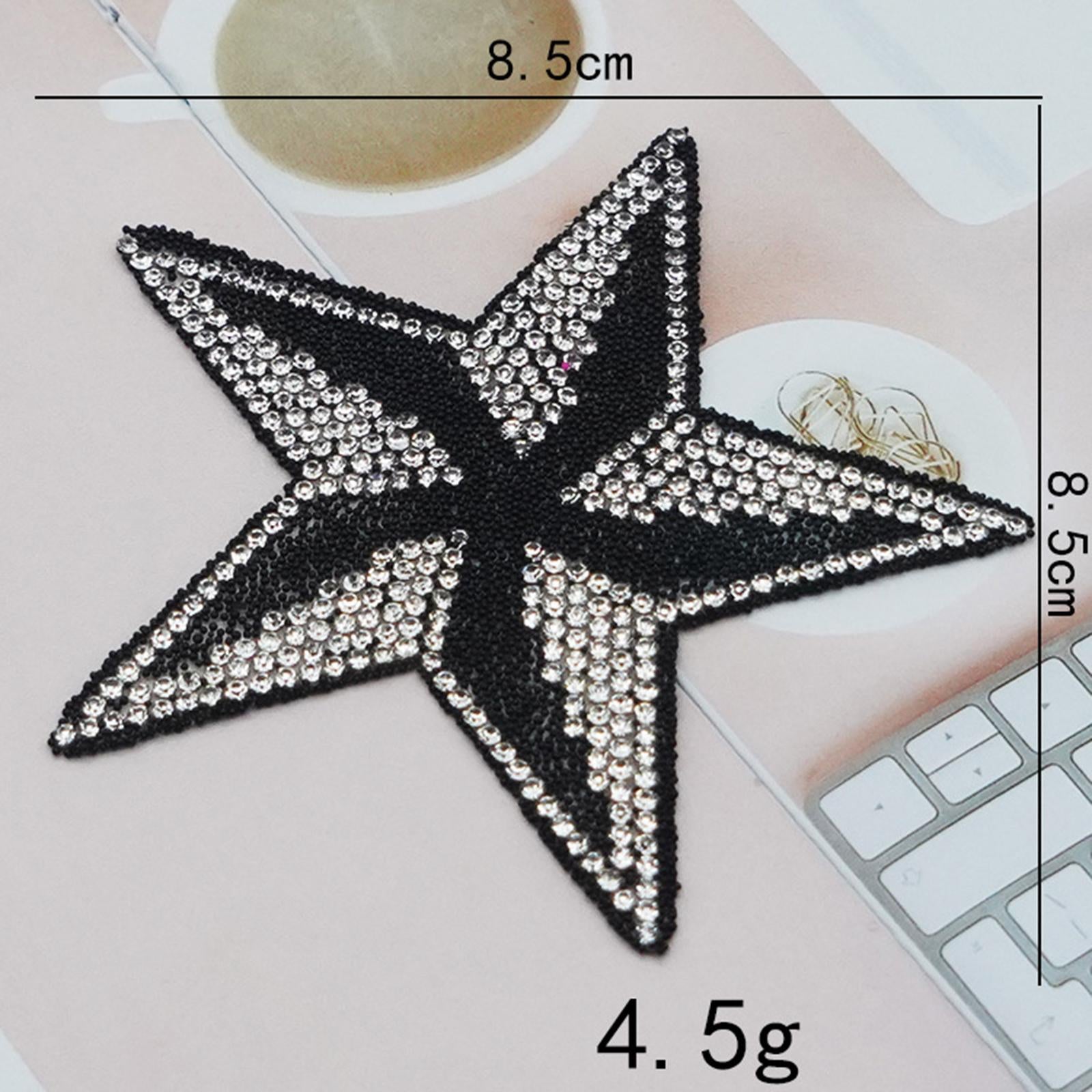 6Pcs Star Shape Rhinestone Patches Iron On Sew On for Clothes Bags Black