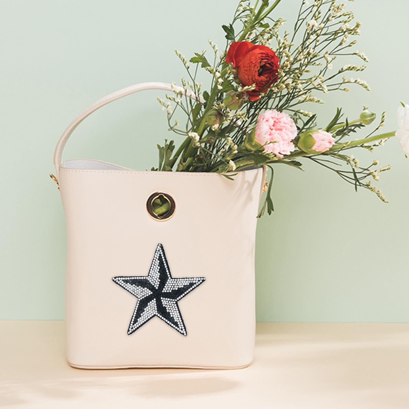 6Pcs Star Shape Rhinestone Patches Iron On Sew On for Clothes Bags Black