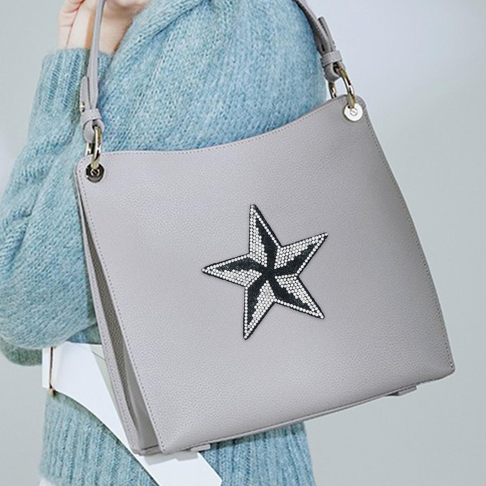 6Pcs Star Shape Rhinestone Patches Iron On Sew On for Clothes Bags Black