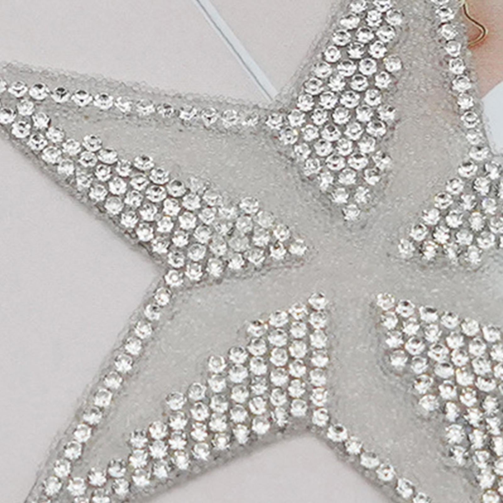 6Pcs Star Shape Rhinestone Patches Iron On Sew On for Clothes Bags AB Color