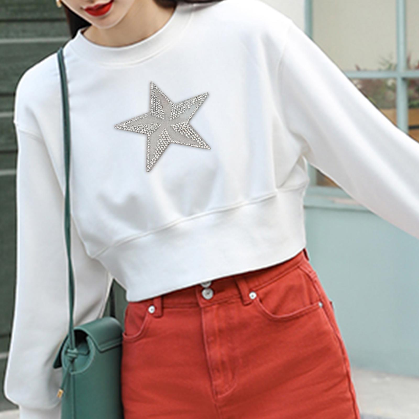 6Pcs Star Shape Rhinestone Patches Iron On Sew On for Clothes Bags AB Color