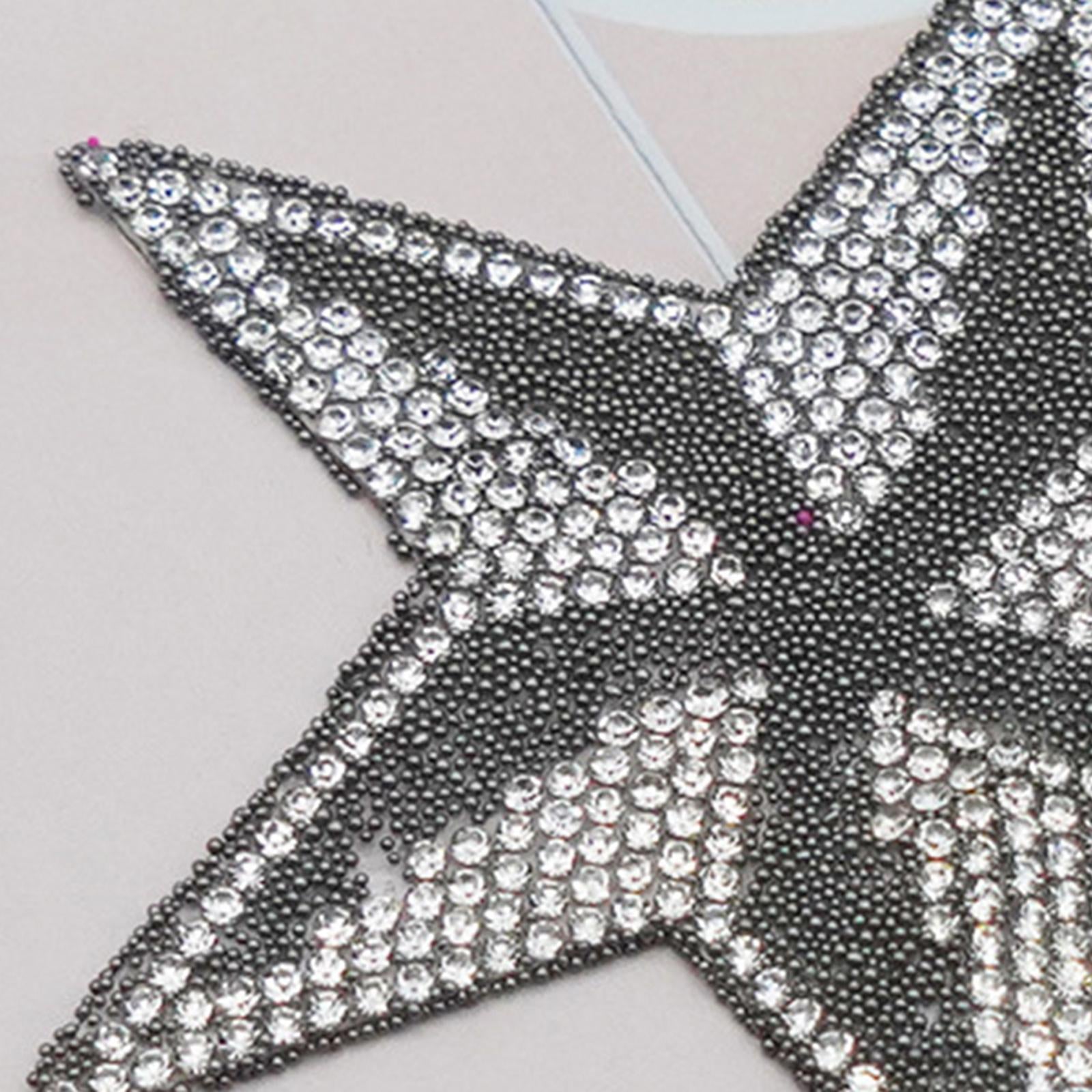 6Pcs Star Shape Rhinestone Patches Iron On Sew On for Clothes Bags Dark grey