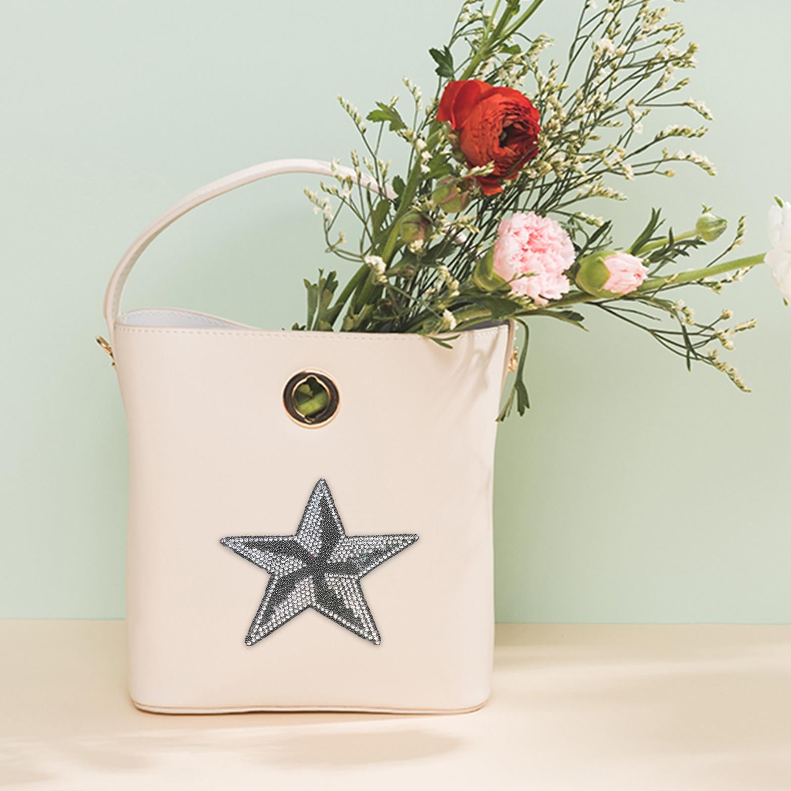 6Pcs Star Shape Rhinestone Patches Iron On Sew On for Clothes Bags Dark grey