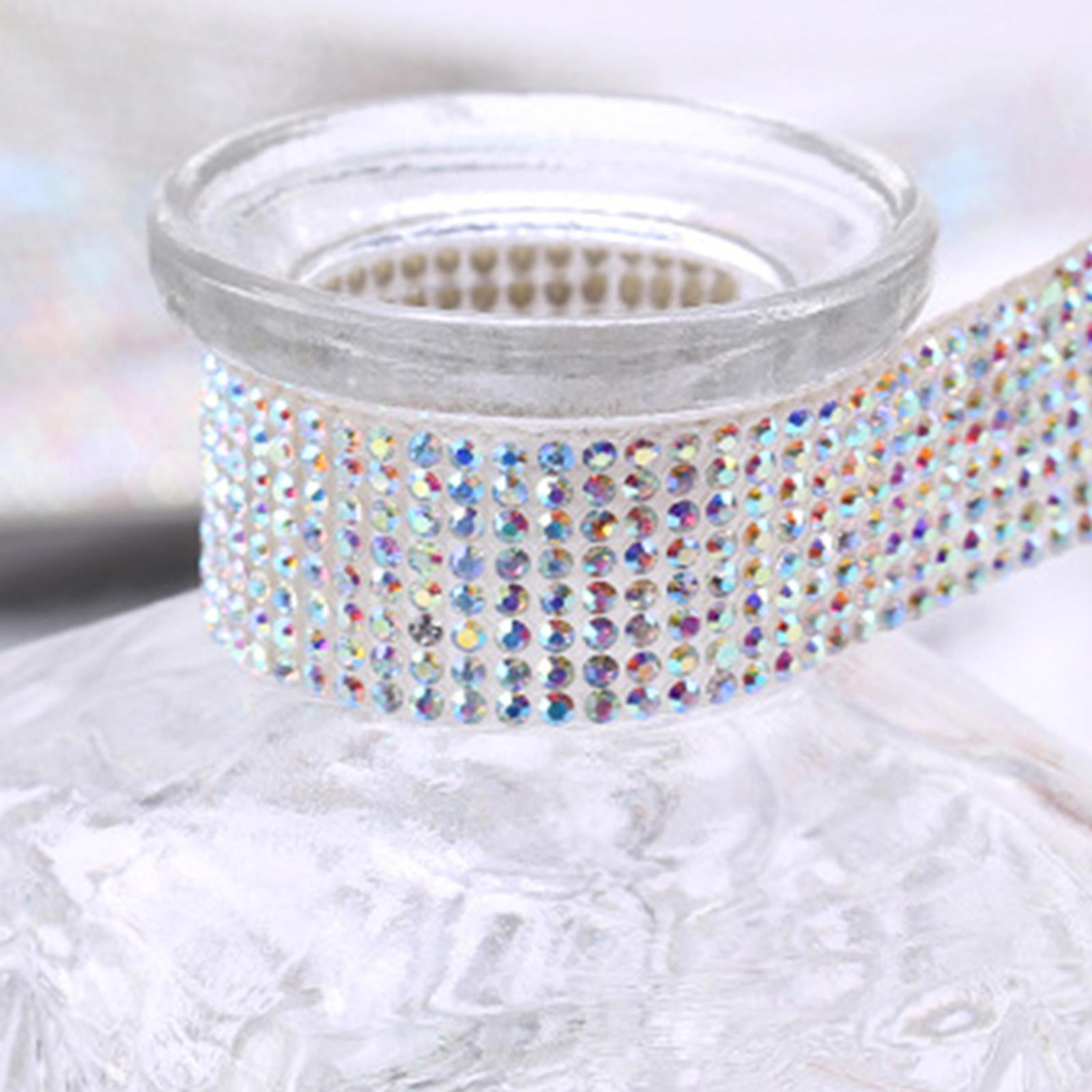 4 Rolls Adhesive Hotfix Rhinestones Tape Crystal Ribbon Trim Wedding Silver