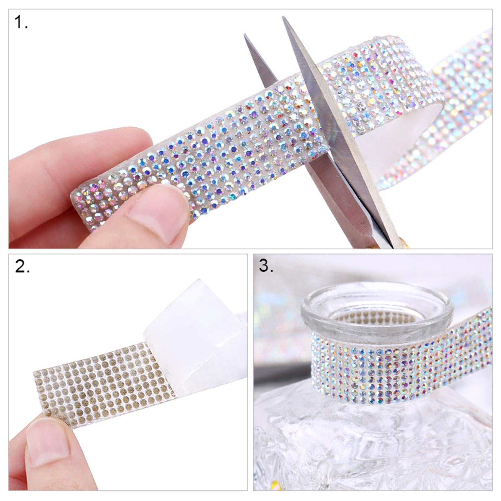 4 Rolls Adhesive Hotfix Rhinestones Tape Crystal Ribbon Trim Wedding Golden