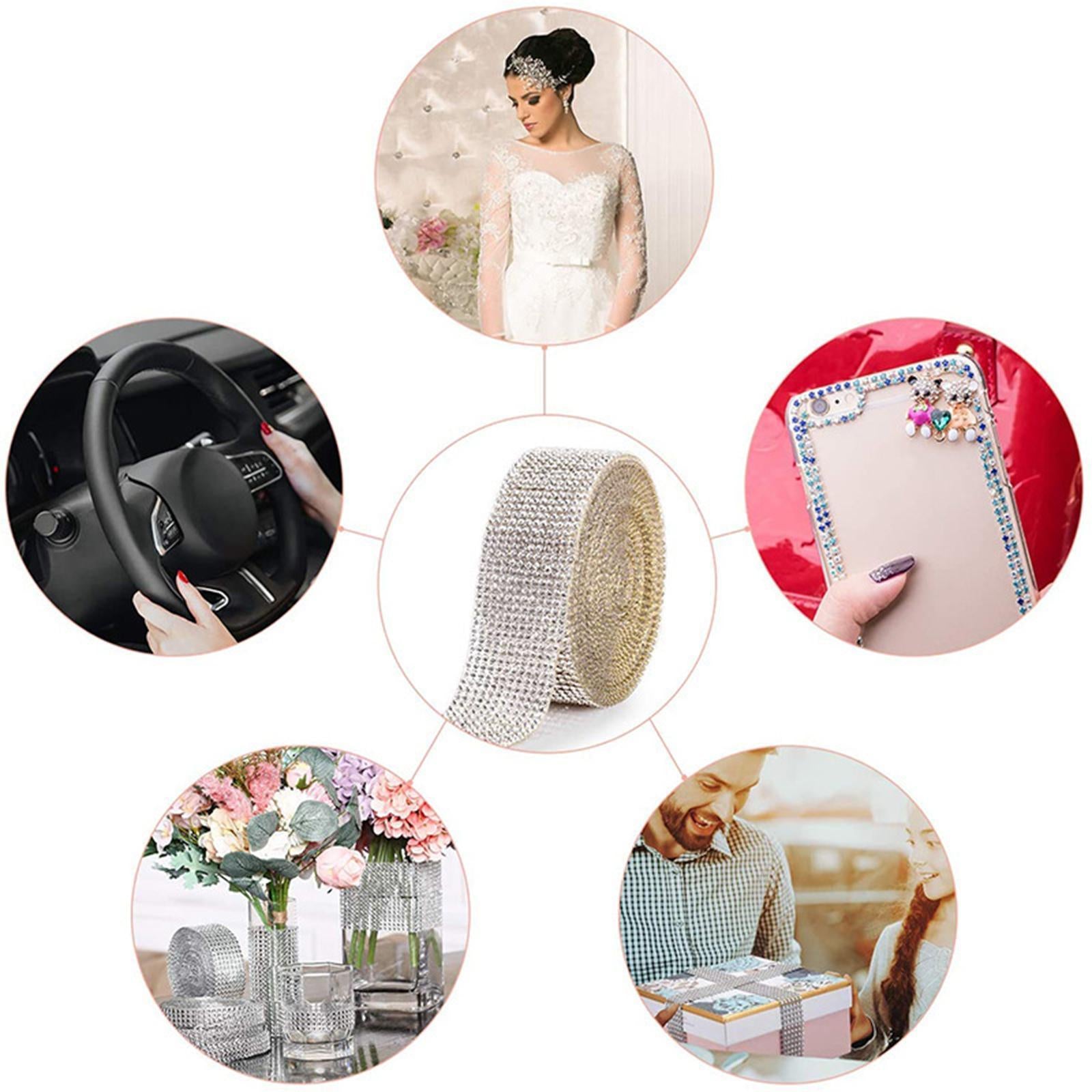 4 Rolls Adhesive Hotfix Rhinestones Tape Crystal Ribbon Trim Wedding Black