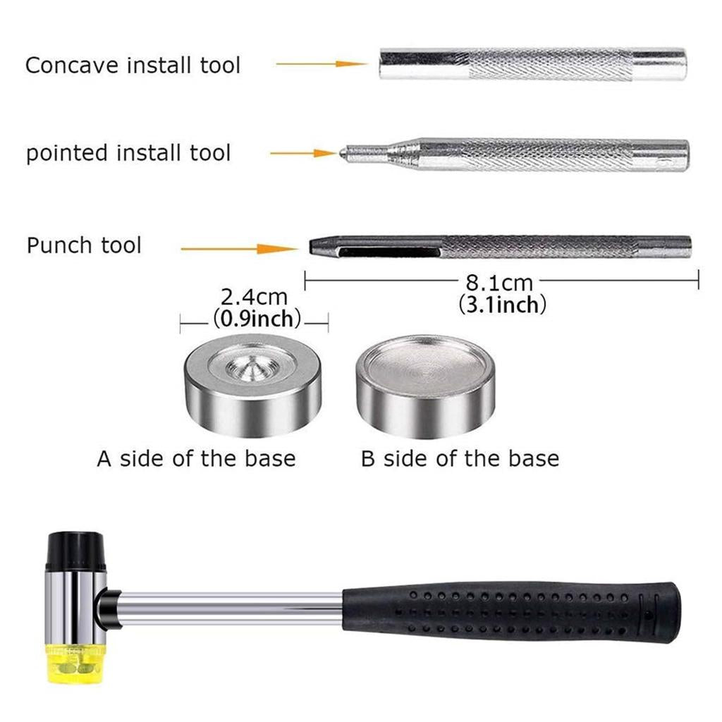 120 Set Leather Snap Fasteners Kit with Hammer Fixing Tools Tool Box Durable