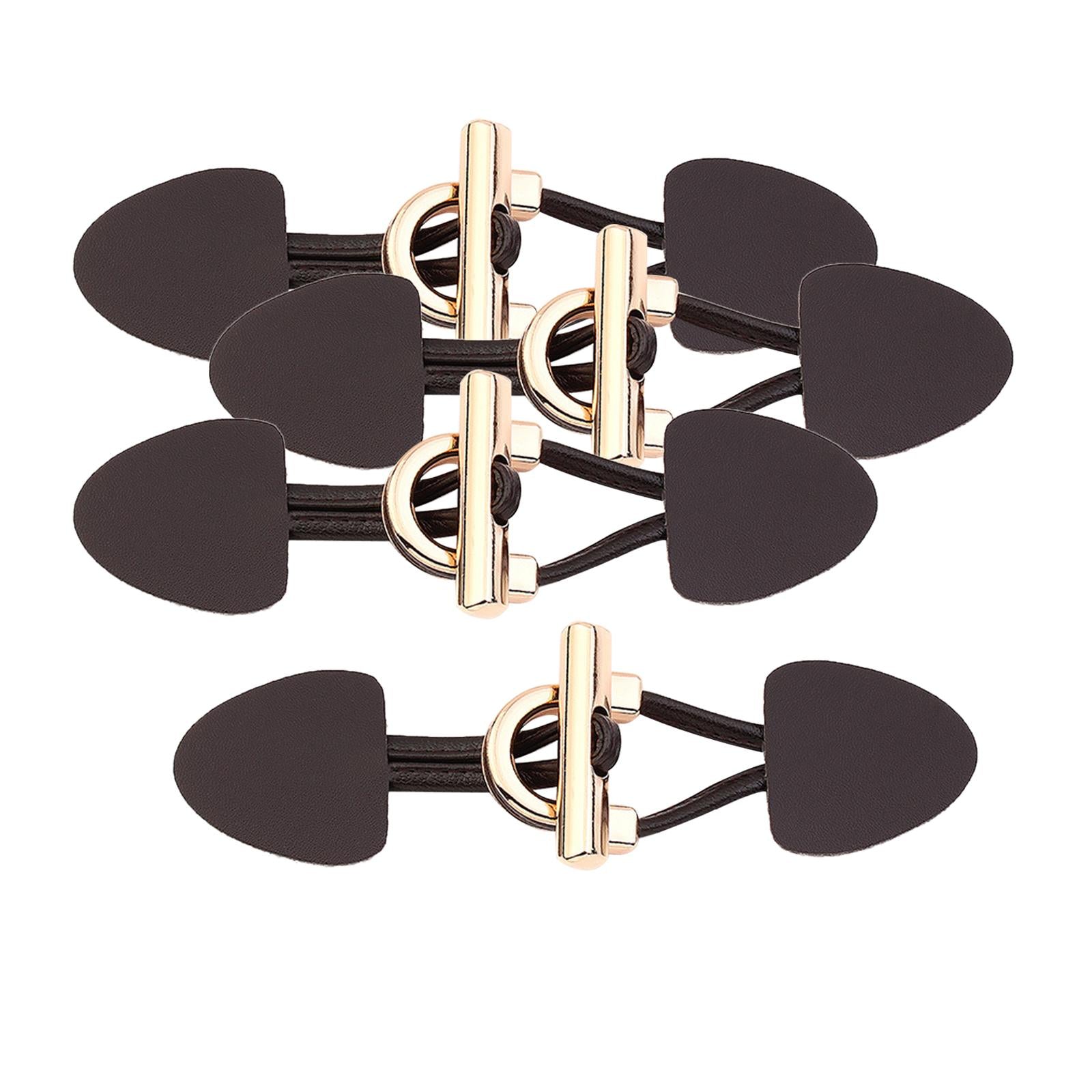 8Pcs Vintage PU Leather Sew-On Toggles Resin Horn Button Closures DIY Sewing Dark Brown