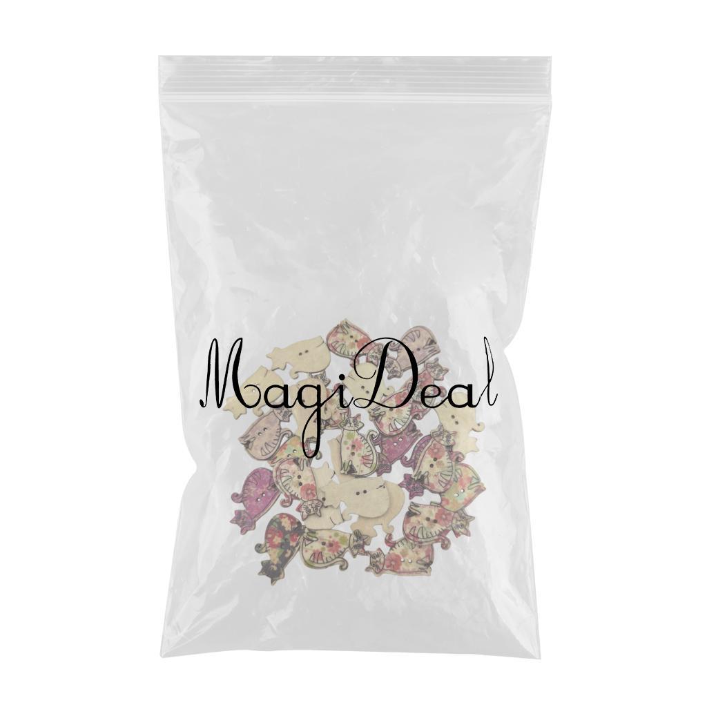 50Pcs Retro Animal Painting Wooden Buttons 2 Holes for Cloth Crafts Cat