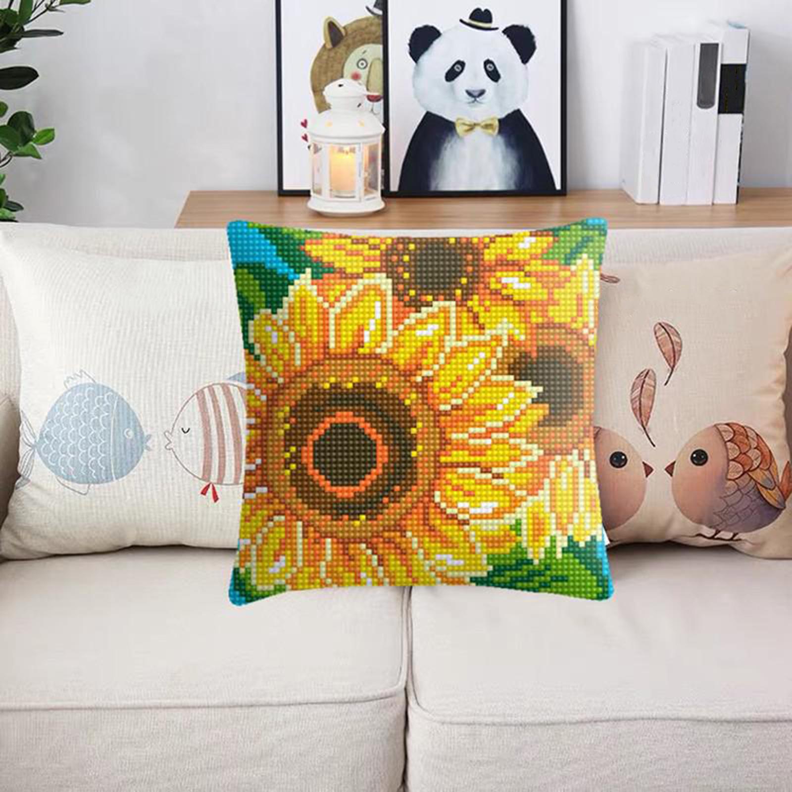 Embroidery Pillow Covers Kit DIY Home Decor for Beginners Kids Yellow flower