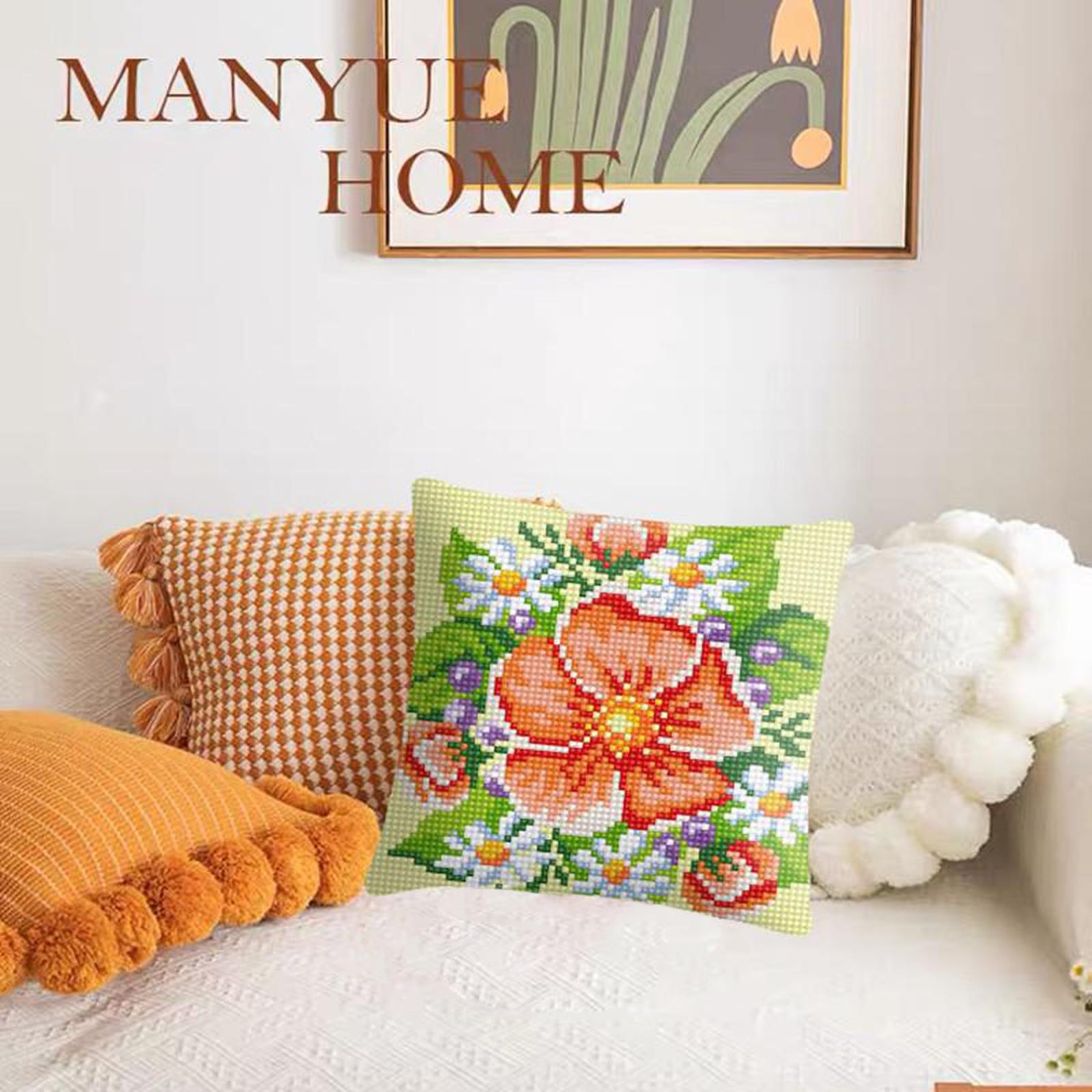 Embroidery Pillow Covers Kit DIY Home Decor for Beginners Kids Flower