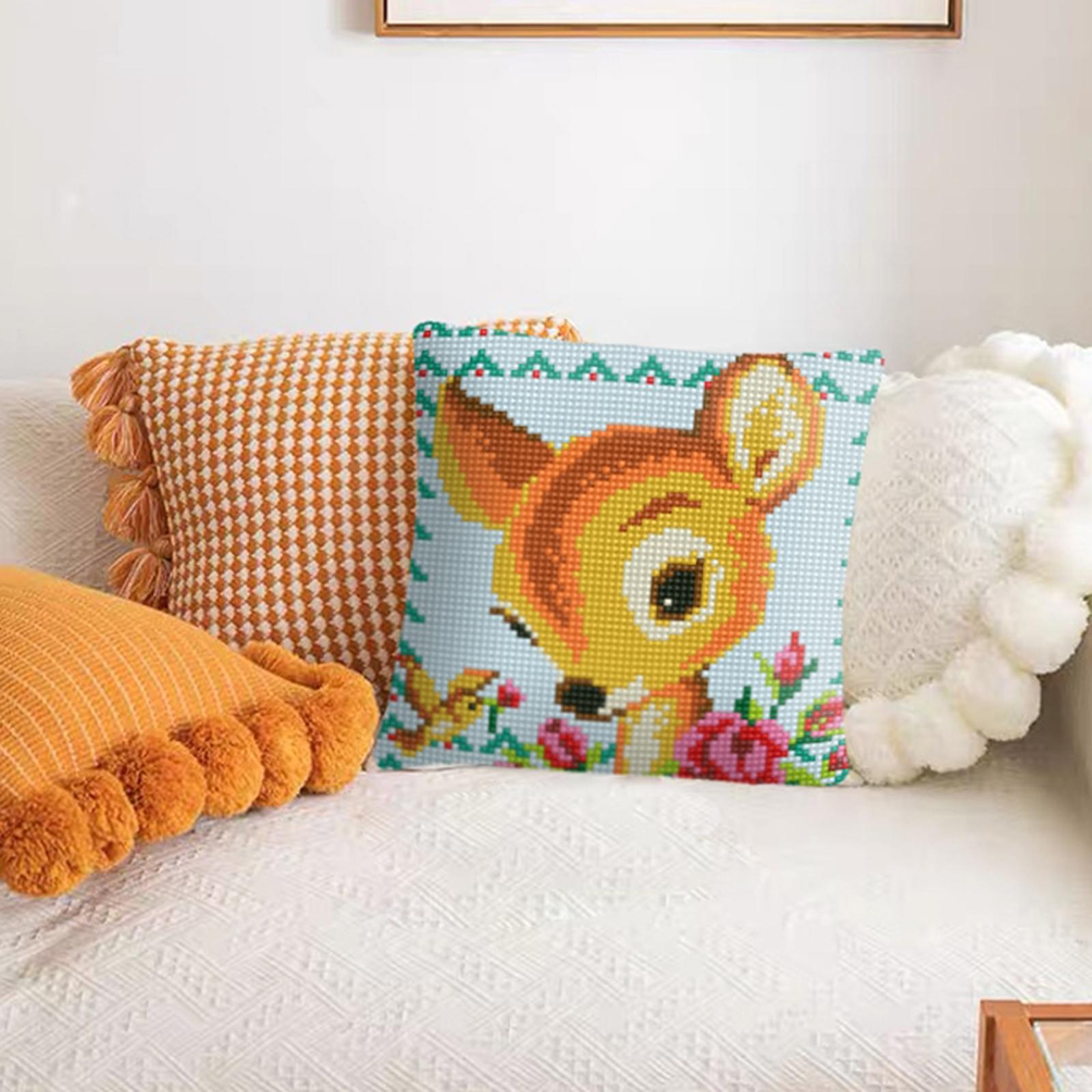 Embroidery Pillow Covers Kit DIY Home Decor for Beginners Kids Deer
