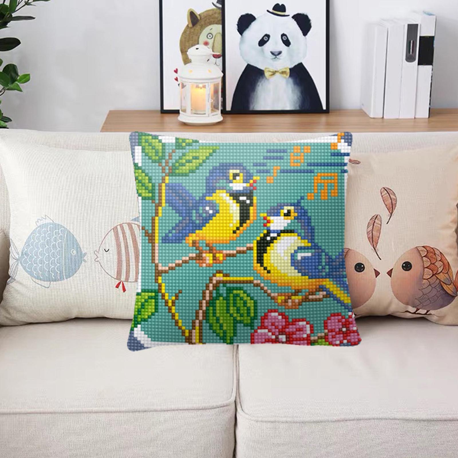 Embroidery Pillow Covers Kit DIY Home Decor for Beginners Kids Bird