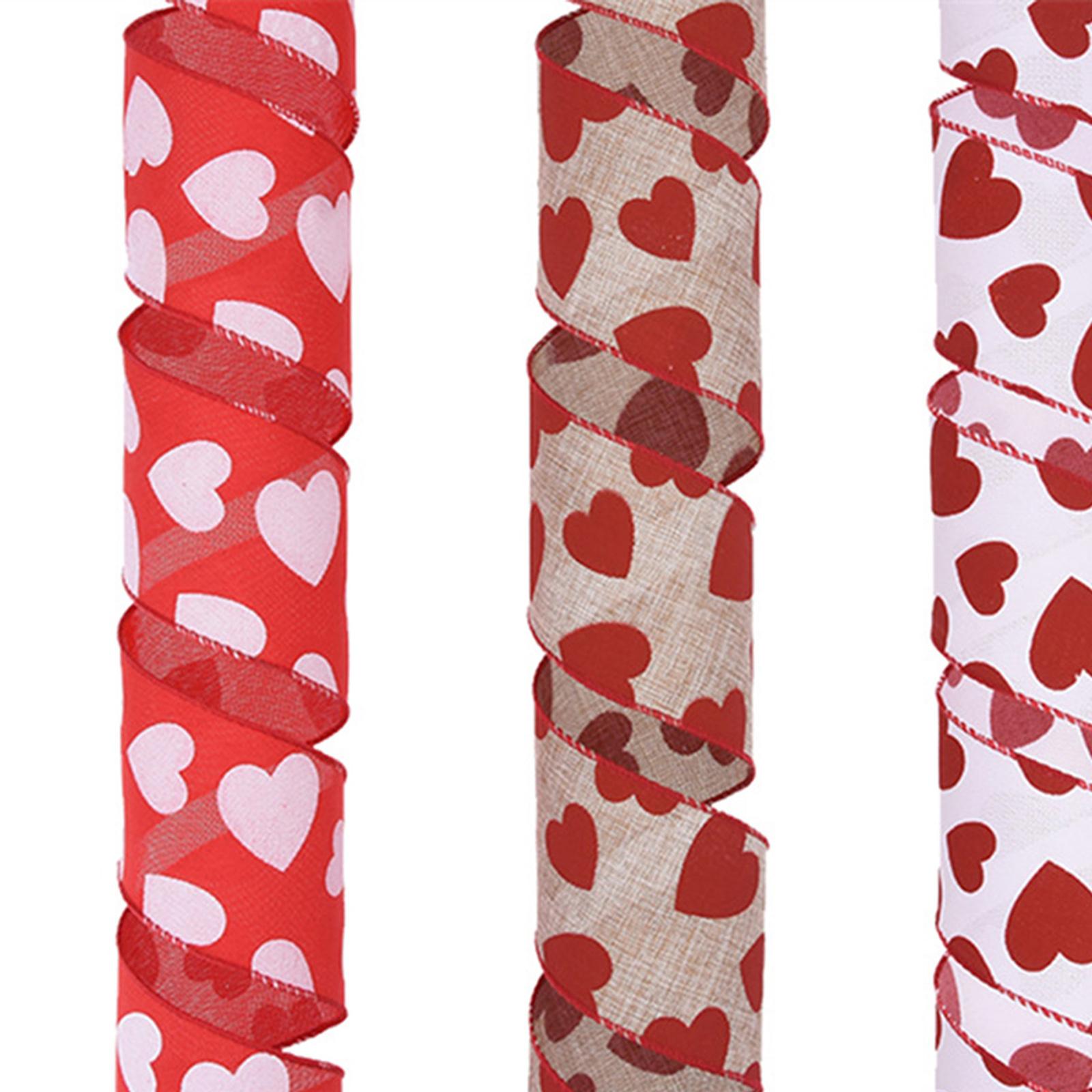 Valentine's Day Assorted Heart Printed Ribbons for DIY Holiday Wedding 3 Rolls