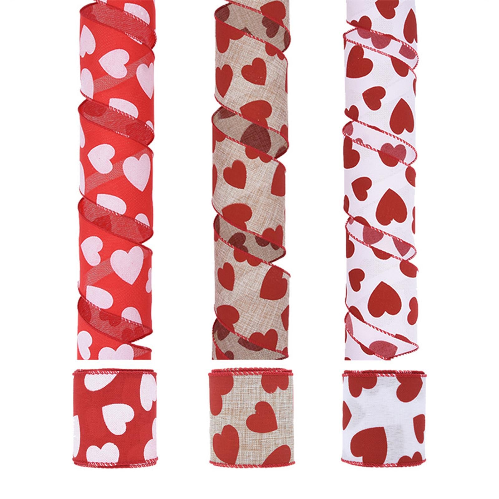 Valentine's Day Assorted Heart Printed Ribbons for DIY Holiday Wedding 3 Rolls