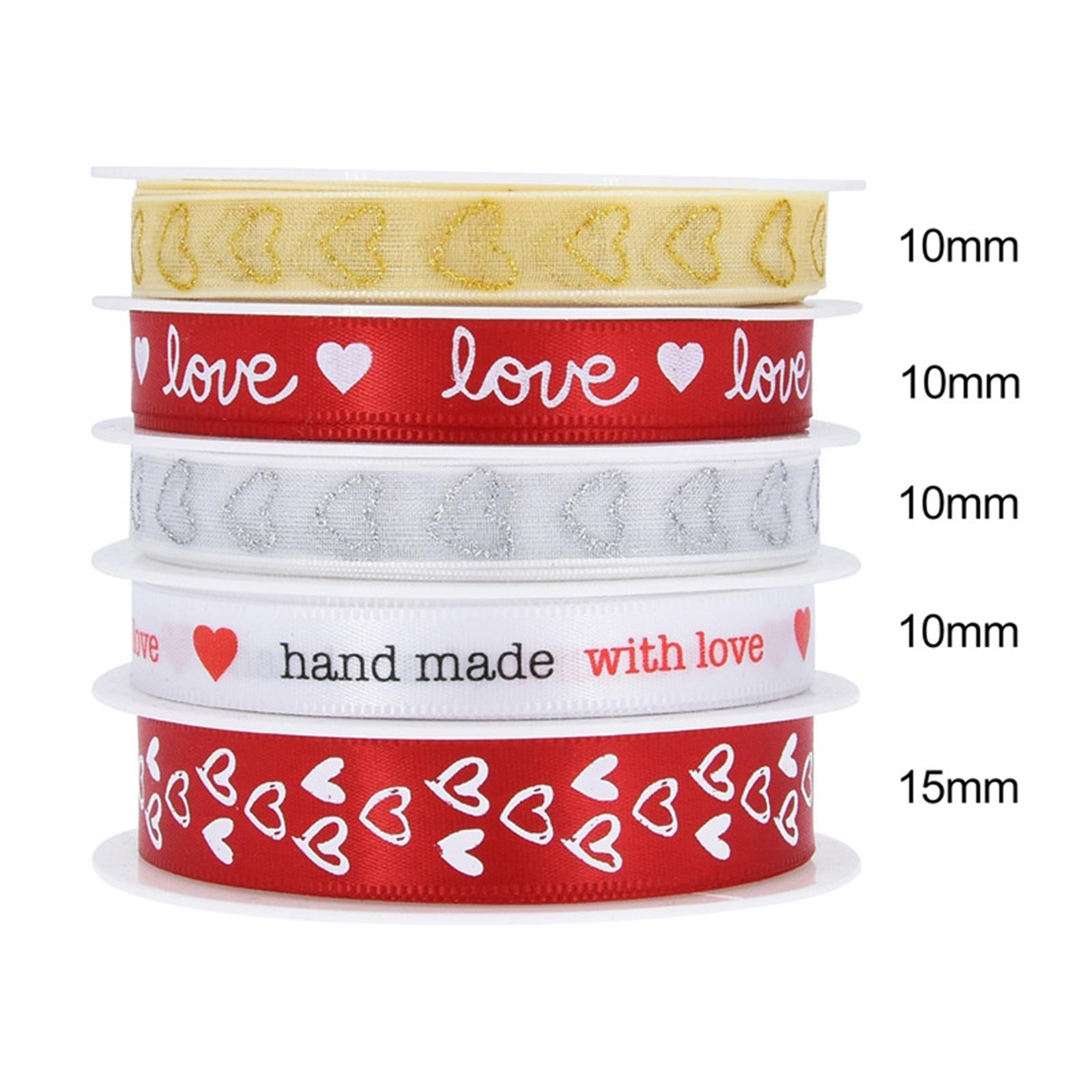 Valentine's Day Assorted Heart Printed Ribbons for DIY Holiday Wedding 5 Rolls