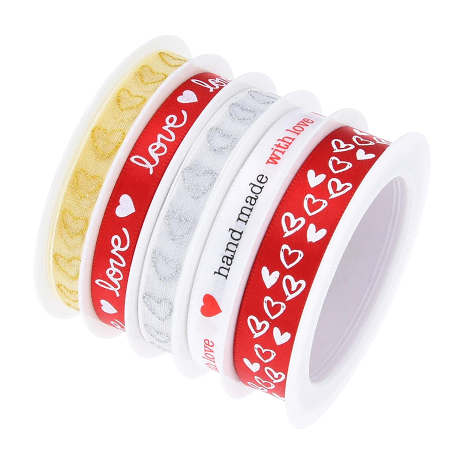 Valentine's Day Assorted Heart Printed Ribbons for DIY Holiday Wedding 5 Rolls