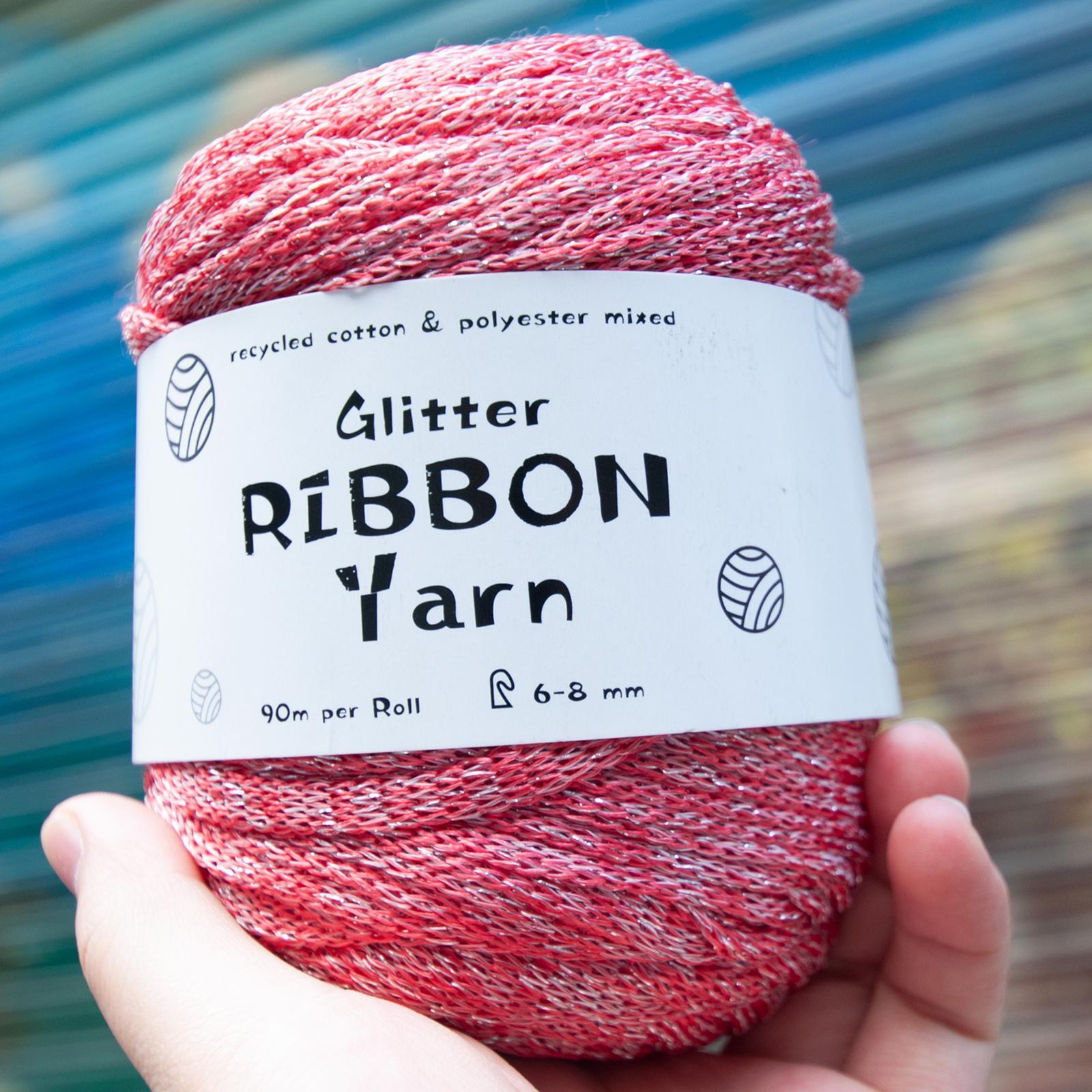 Glitter Ribbon Yarn 90M Handmade DIY Bag Blanket Hand-Knitted Material Yellow