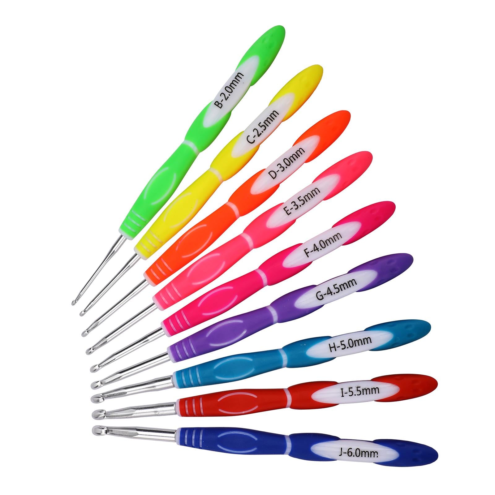9Pcs TPR Aluminium Crochet Hooks Needle Yarn Knitting Hook 2-6mm Sewing Tool F