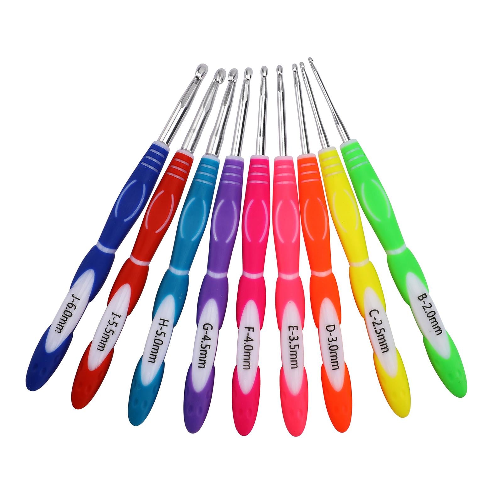 9Pcs TPR Aluminium Crochet Hooks Needle Yarn Knitting Hook 2-6mm Sewing Tool F