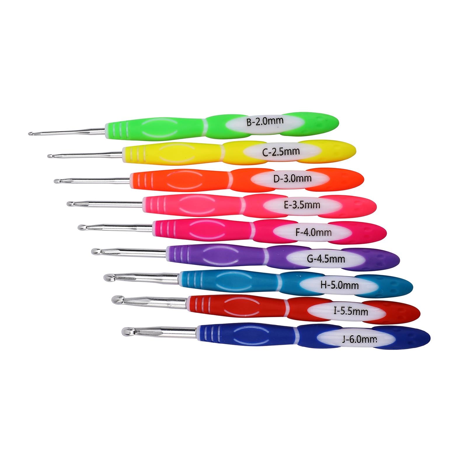 9Pcs TPR Aluminium Crochet Hooks Needle Yarn Knitting Hook 2-6mm Sewing Tool F