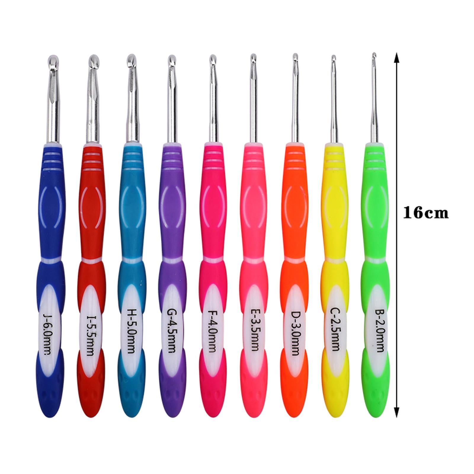 9Pcs TPR Aluminium Crochet Hooks Needle Yarn Knitting Hook 2-6mm Sewing Tool F