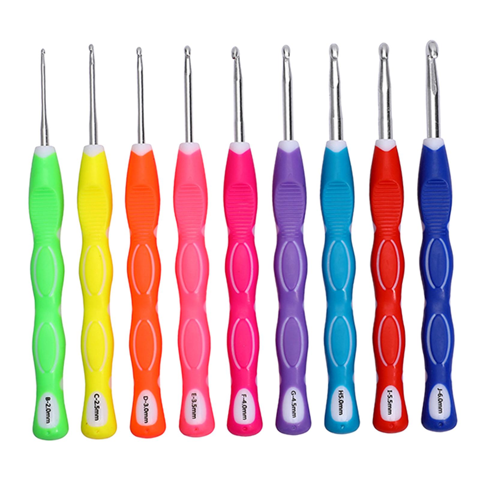 9Pcs TPR Aluminium Crochet Hooks Needle Yarn Knitting Hook 2-6mm Sewing Tool E