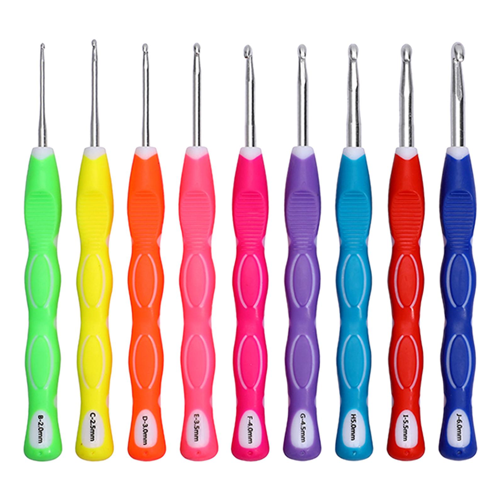 9Pcs TPR Aluminium Crochet Hooks Needle Yarn Knitting Hook 2-6mm Sewing Tool E
