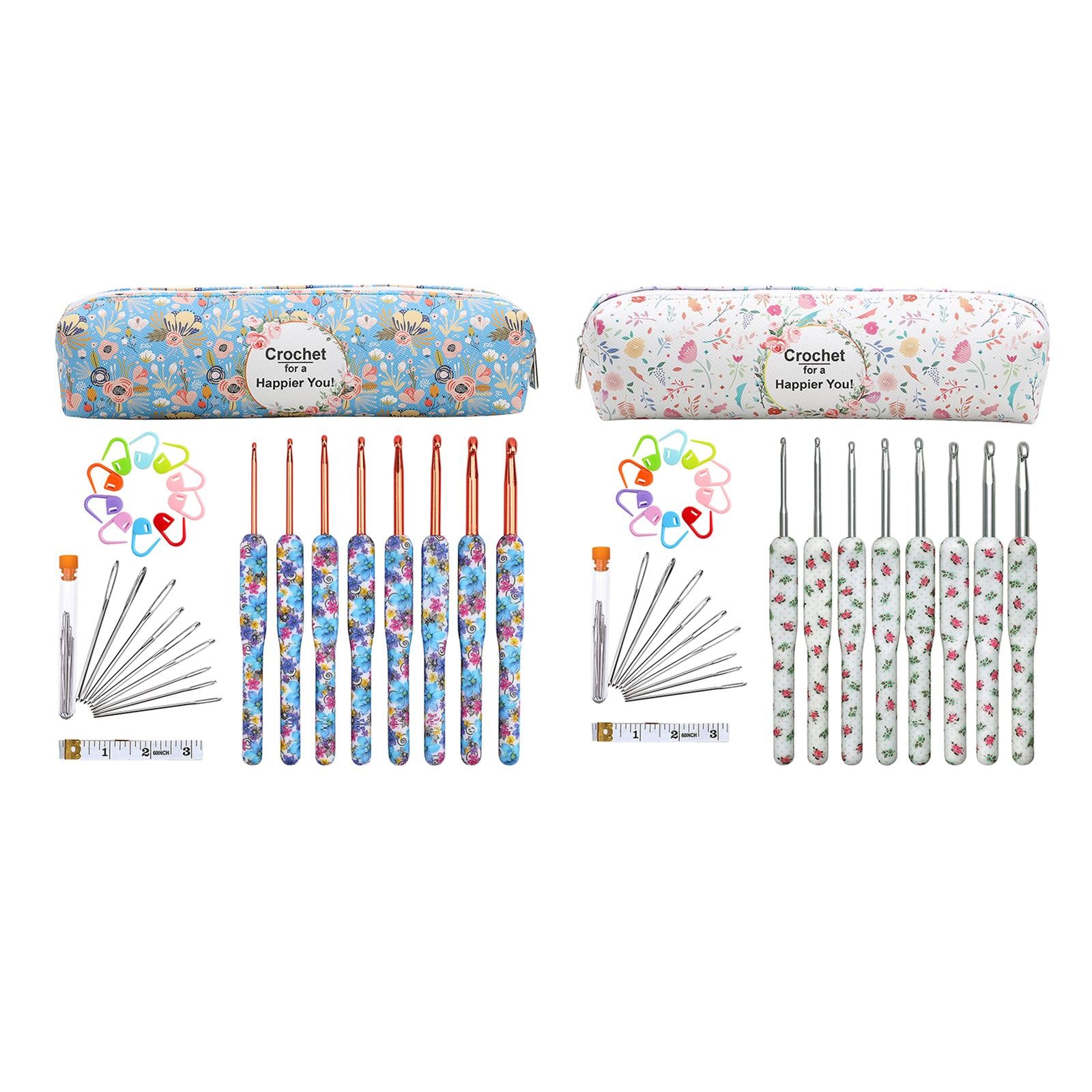 29x Aluminum Crochet Hooks Needles Knit Set Ergonomic Weave Yarn Craft Blue