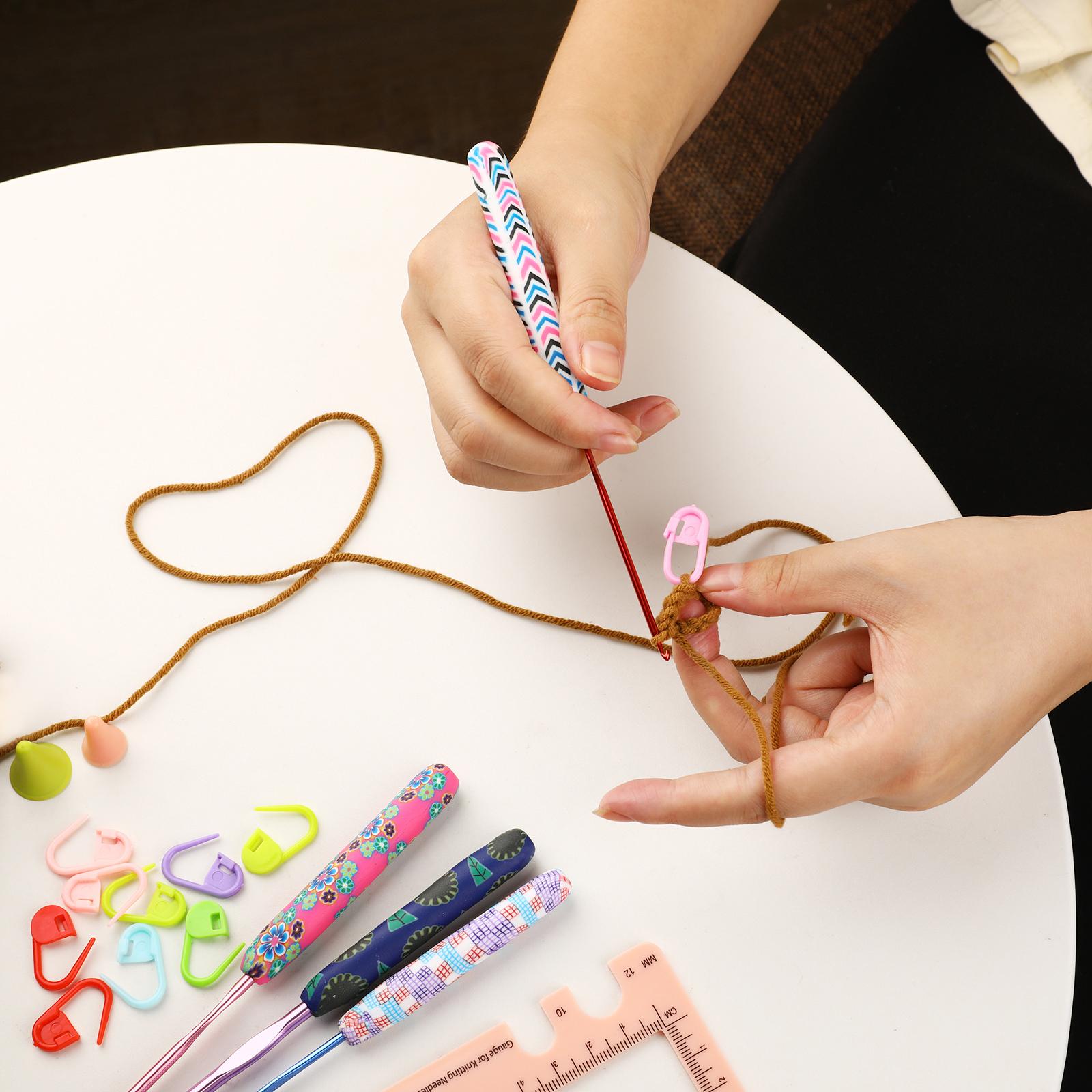 29x Aluminum Crochet Hooks Needles Knit Set Ergonomic Weave Yarn Craft White