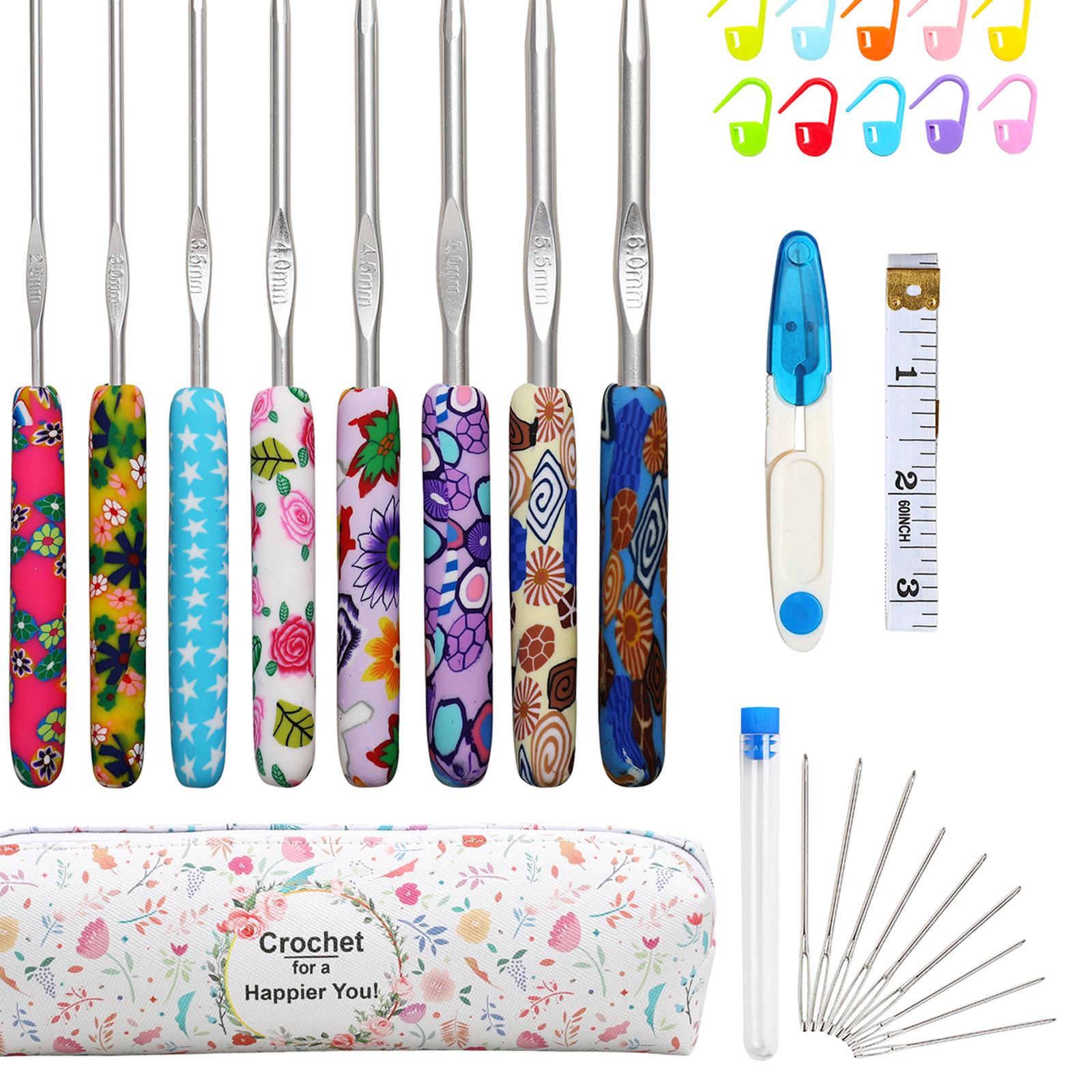 31Pcs Crochet Hook Kit Yarn Knitting Hooks + Case 9-Sizes for Beginners White Case