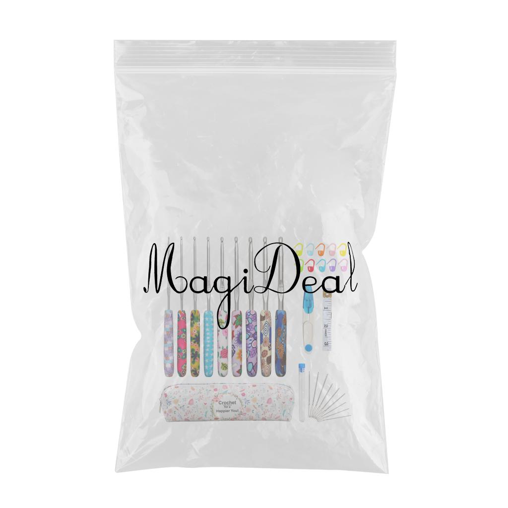31Pcs Crochet Hook Kit Yarn Knitting Hooks + Case 9-Sizes for Beginners White Case