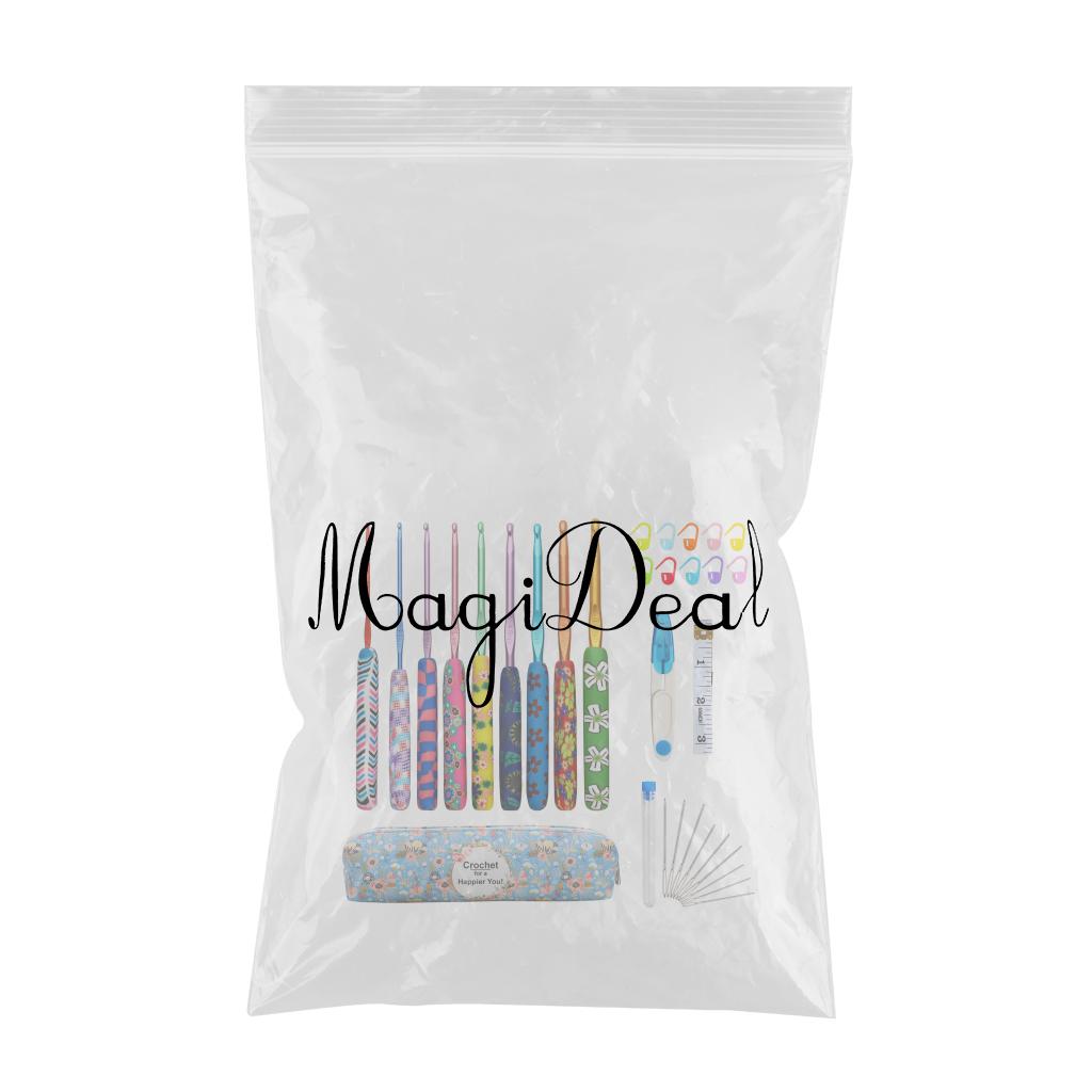 31Pcs Crochet Hook Kit Yarn Knitting Hooks + Case 9-Sizes for Beginners Blue Case